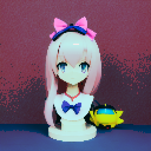 Blonde long hair, pink ribbon, bust up, large breasts, sailor uniform, school, blue eyes, smile, shy, blush, anime style