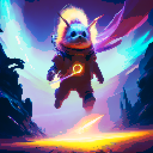 Pikachu Avatar, vibrant electric fur, fierce battle stance, wielding a lightning bolt staff, surrounded by glowing orbs, mystical ruins in the background, conjuring a thunderstorm