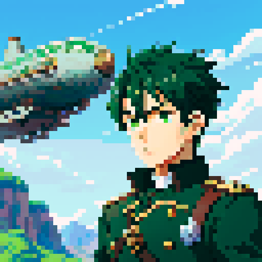 Dark green hair, male, airship pilot, anime style, Trails of Cold Steel character, pixel art, sRGB