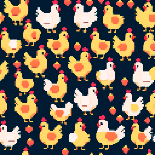 several different chicken sprites. chibi kawaii pixel art modern cross stitch style 
