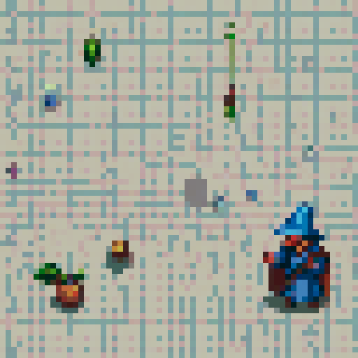 pixelated wizard casting a spell