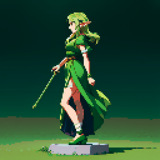 Elf, girl, green dress, 45 pixel height, full-body profile