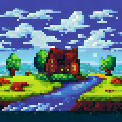 stormy night, modest cottage, no electricity, sRGB, pixel art, background, landscape