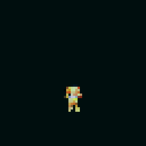 top-down RPG pixel male torso, muscular build, no head, completely naked, no shading, idle position, arms relaxed by the sides, legs slightly apart, 36x52 pixels centered in a 64x64 canvas, transparent background, front facing.