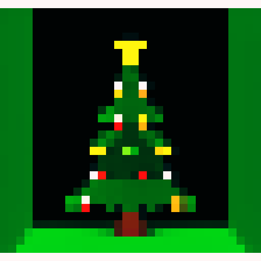 Green Christmas tree, 32x32 with a bold black outline, blank white background