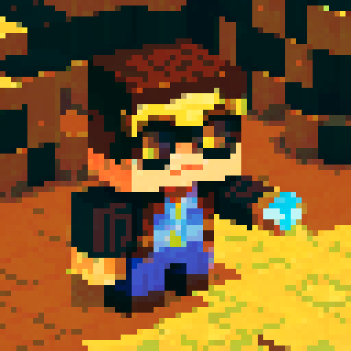 32*32 pixel art, 2d, cute-sy, small man minecraft-style image, very rich corporate man, sunglasses, surrounded by diamond, gold