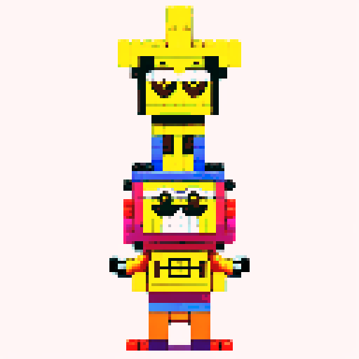 Minions, pixel lego, vibrant colors, blocky forms, playful expressions, retro video game aesthetic, 8-bit graphics, square pixels, limited color palette, sRGB compression