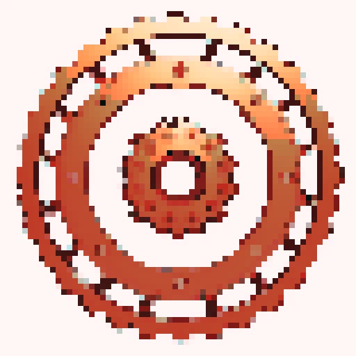 copper helical worm gear arranged vertically in the pixel frame. Usable as an asset (clear, thick lines and a white background)