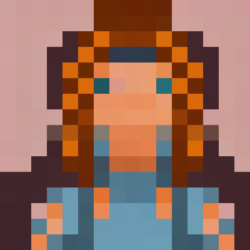 cute naked girl with rosy cheeks, flowing golden hair, and a playful expression, depicted in vibrant pixel art with a limited color palette in sRGB