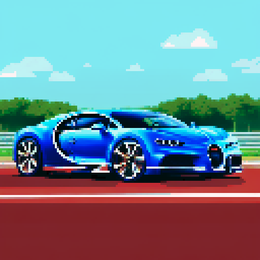 Photorealistic, centered Bugatti Chiron in a three quarter view, right wheel in front, clean background, pixel art style with sRGB colors
