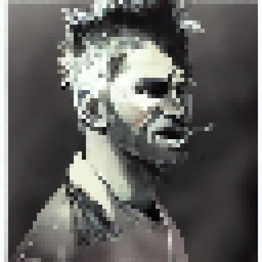 Grungy, monochromatic cityscape with a towering, industrial skyline, featuring two silhouetted men in opposing corners, one with a bloody fist and the other with a broken nose, set against a backdrop of fiery explosions.