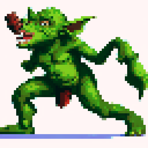 goblin runt, full body, standing still, wearing loincloth, sharp claws, sRGB, pixel art, 