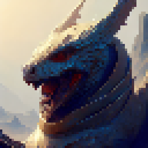 Imagine a majestic white dragon, with shiny and gleaming scales. It is lying on a hill overlooking a medieval-style walled city, located in a green valley surrounded by mountains. The dragon watches the city calmly, watchful but not threatening. The image should have a 16-bit pixel art style, with a detailed and texture-filled design.