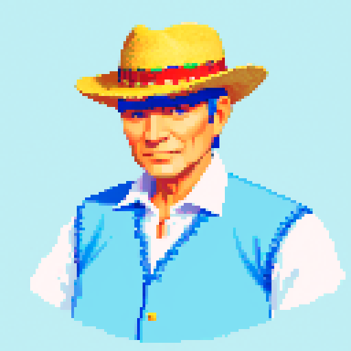 portrait of a elder men wearing a panama style hat and light blue guayabera
