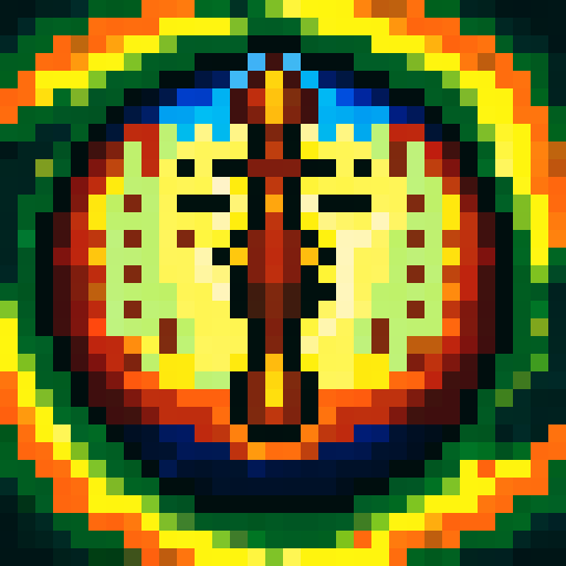 Summon Animal Spell Game Icon, vibrant colors, pixelated, expressive eyes, fierce expression, magical aura, intricate details, stylized fur, dynamic pose, glowing runes, enchanting backdrop, fantastical creature, captivating composition, skillful brushwork, attention-grabbing design, whimsical charm, immersive art style