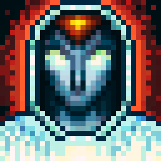 astronaut, close-up, skill art, portrait, game icon, 32x32 pixel art, sRGB, futuristic helmet, reflective visor, glowing control panel, intricate space suit
