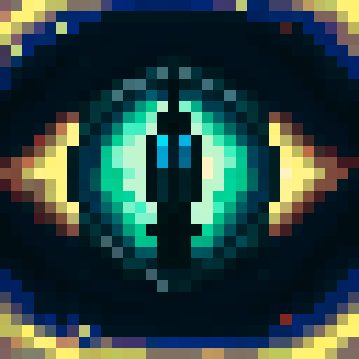dark, mysterious ambiance, close up, skill art, 32x32 pixel art, game icon, sRGB, portrait, intense gaze, glowing eyes, intricate details, ethereal aura, subtle shadows, mesmerizing colors
