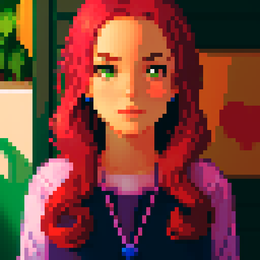 Create a star-dew valley inspired portrait of a woman