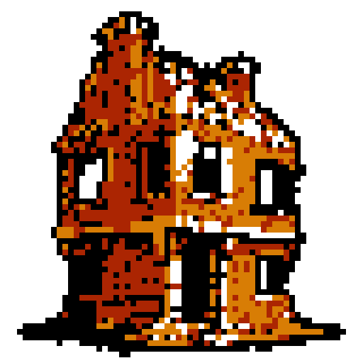 crumbling brick shape. Has broken and complex structural elements. Simple style, thick black lines, white background.