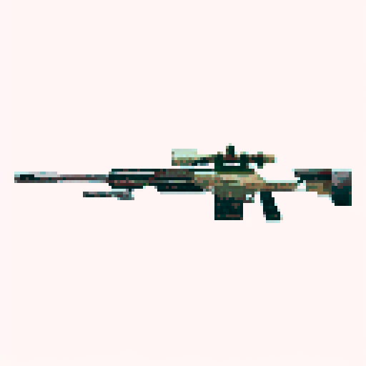 Pixel art sniper gun texture for video game, transparent background