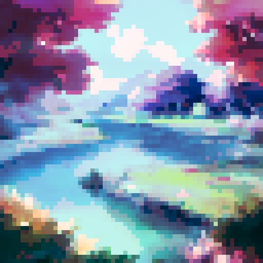 Pixel art blue sky with white clouds with no ground showing