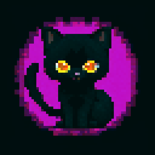 adorable black kitten, playful and mischievous, pixelated fur and bright eyes, sRGB palette