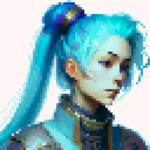 Stoic female swordswoman from japan. White hair. Ponytail. Blue eyes. Light blue kimono. Fantasy RPG setting. Portrait.
