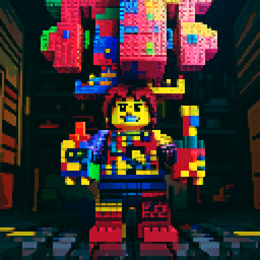 colorful pixel lego blocks arranged in a playful, vibrant composition, showcasing the intricate details and vibrant colors of pixel art in the sRGB color space