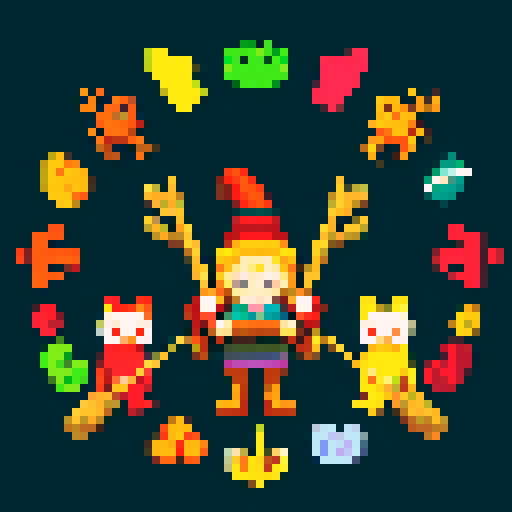 Various animals holding broomsticks forming a united front.