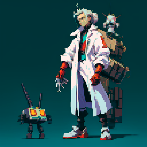 full-body image mad scientist with robot