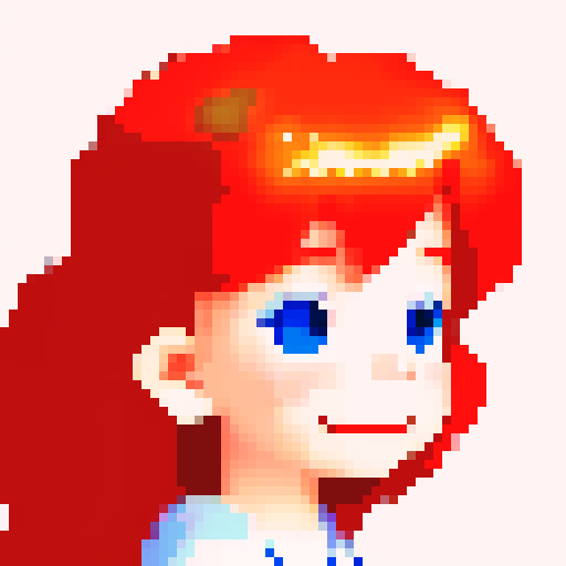 portrait, sprite art, happy child, sunny, bright, white, red hair
