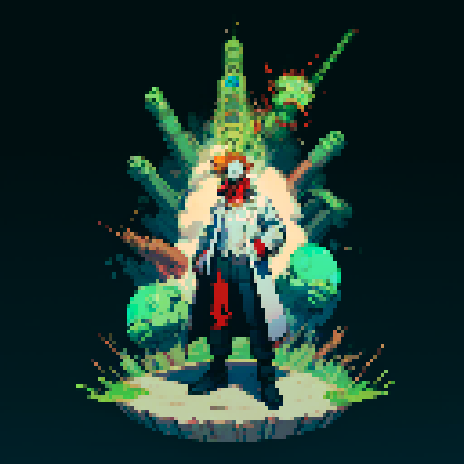 full-body image of mad scientist with a giant robot