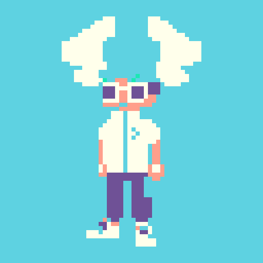 A cool pixel art of a full-body anthropomorphic cookie character with light blue wings, wearing casual clothes inspired by Nike or Adidas (without logos), and dark sunglasses. The character should be in a cool pose, with clean lines and a compact silhouette that is suitable for a sticker. The style should be in 32-bit with vibrant colors, and the background should be transparent.