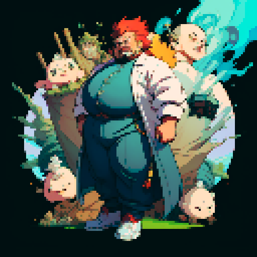 fat mad scientist fat facing left full-body image