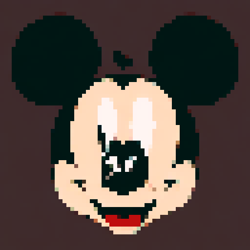pixel image of mickey mouse smoking a joint wearing purple sunglasses