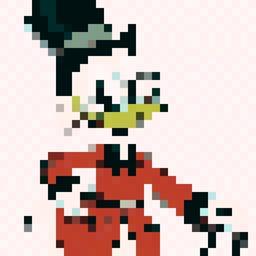 scrooge mcduck, rich and greedy duck, swimming in a sea of gold coins, surrounded by pixelated dollar signs