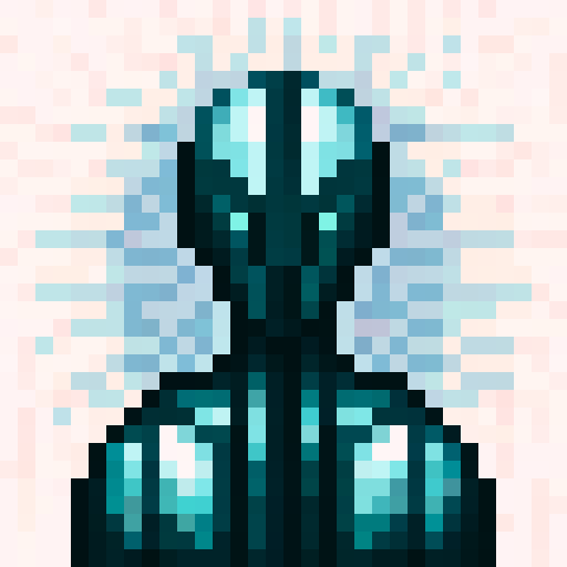 alien, vibrant colors, pixelated, detailed shading, glowing eyes, textured skin, futuristic, otherworldly, symmetrical design, angular features, metallic texture, bold lines, intense expression, vibrant background, dynamic pose, sci-fi elements, digital illustration, high contrast, sharp edges