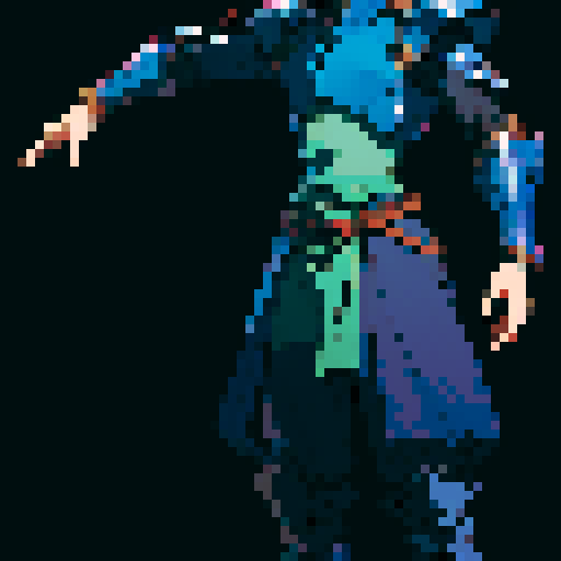 Xenogears-inspired male character, pixel art sprite, detailed armor, neutral pose, neutral facial expression, sRGB palette