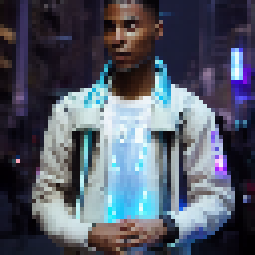 Ekko, a time-manipulating teenage inventor, races through a futuristic cityscape on his hoverboard, dodging neon signs and skyscrapers as he escapes a group of menacing robots.
