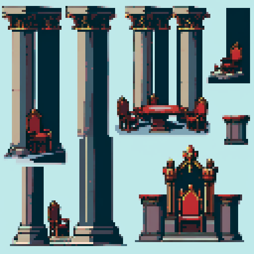 royal council, throne, columns, building, inside, block, discussion table, table