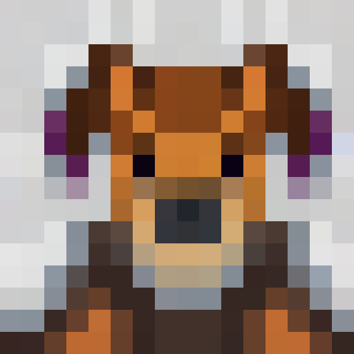 dog avatar, portrait, dog sitting in 45 degree angle, glowing eyes, minimalistic background, pastel colors, 16x16 pixel art, minimalistic dog