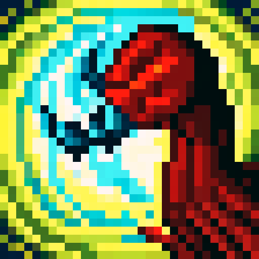 A fierce, fire-breathing monster with bright red scales, sharp claws, and glowing yellow eyes, captured in a game icon-style 32x32 pixel art using the sRGB color space, showcasing its powerful skills in a close-up, skill art portrait