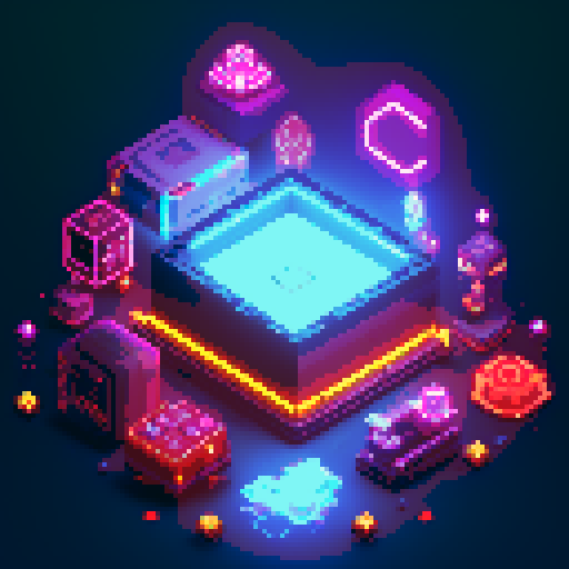 lootbox, futuristic crate, glowing buttons, diamond decorations, intricate details, pixel art style, sRGB