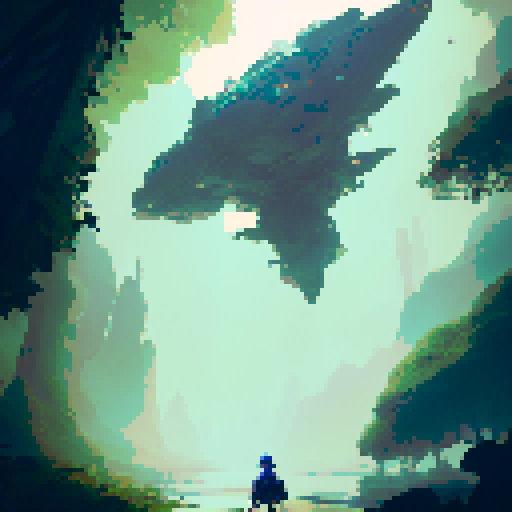 Link in The Legend of Zelda, green hat, sword in one hand, green jungle