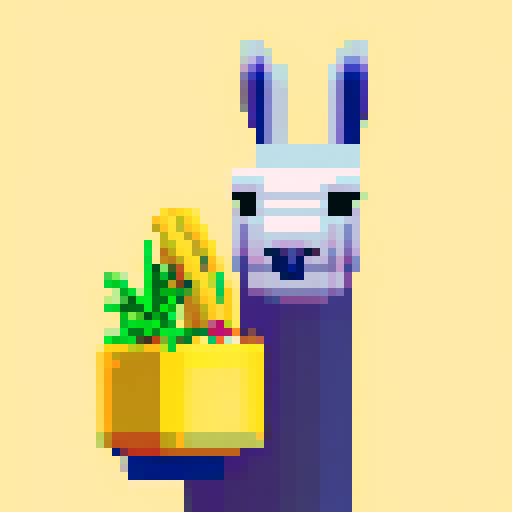 llama sipping mango juice, vibrant and pixelated