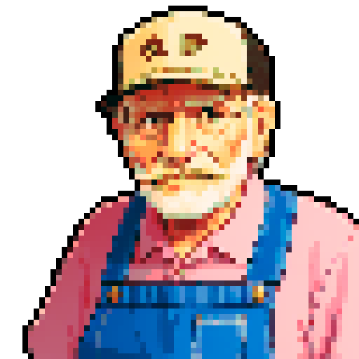 portrait, sprite art, old man, store clerk, rustic, soft eyes, trucker, smoker