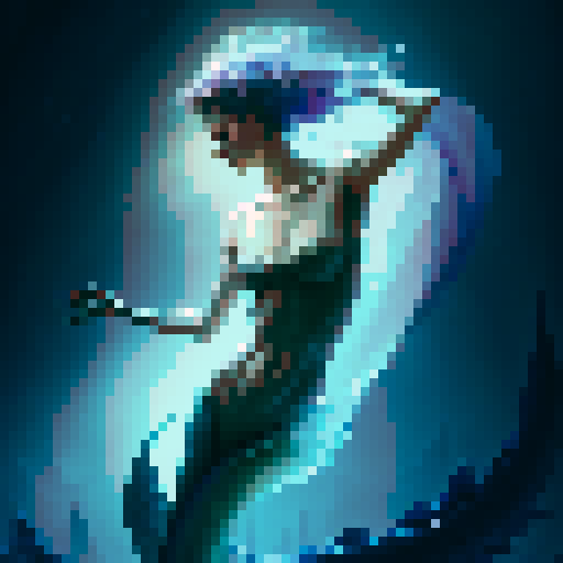 A close-up of a woman's hands over a table during a tarot card reading in a medieval dark style. The table is adorned with elements of the ocean such as sea shells, sand, and small pieces of coral. The atmosphere is mystical and dimly lit, with candlelight casting shadows that enhance the eerie and magical mood. The woman's hands are gracefully poised over the cards, which also have oceanic designs like waves and mermaids.