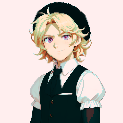 visual novel sprite,  solo male, straight-on, inframe, facing viewer, perfect anatomy, looking at viewer, manly, round pupils, best quality, very aesthetic, {{{{{blonde eyelashes}}}}}, light blonde, smile, closed mouth, light pink eyes, tareme, hair between eyes, ushanka hat, black fur collar, visual novel sprite, black vest, puffy sleeves, black elbow gloves, solo male, sadistic, waist  and up, straight-on, inframe, round eyes, facing viewer, full body, big hair, short hair, perfect anatomy, 