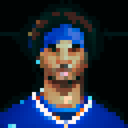 nfl football player, profile view, forward-facing, wearing jersey, no helmet, game icon style, 32x32 pixel art, sRGB, skillful expression, close-up portrait