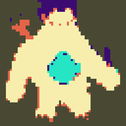 Beach sand Guy with a cristal on his chest, tray on his head, ans starfish in him 